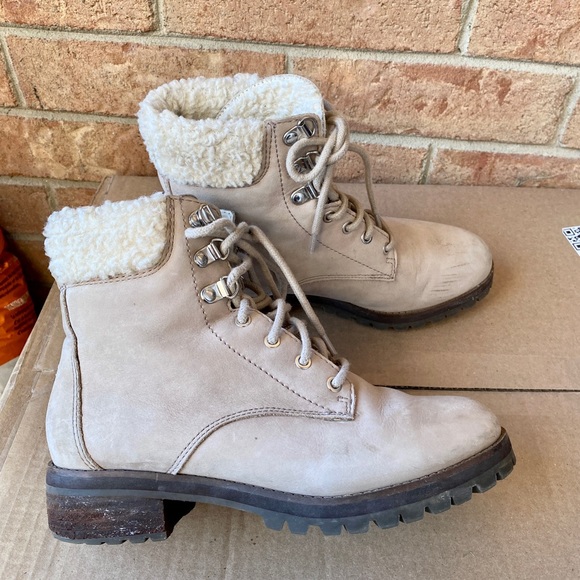 Aldo Jollyra Beige Sherpa/Winter Combat Boots - Picture 6 of 8